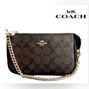 Coach Large Signature Logo Wristlet in Brown Gold